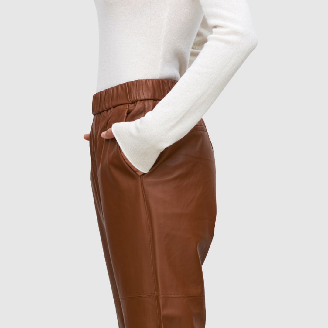 Ралица – Панталони с кожен вид с еластична талия