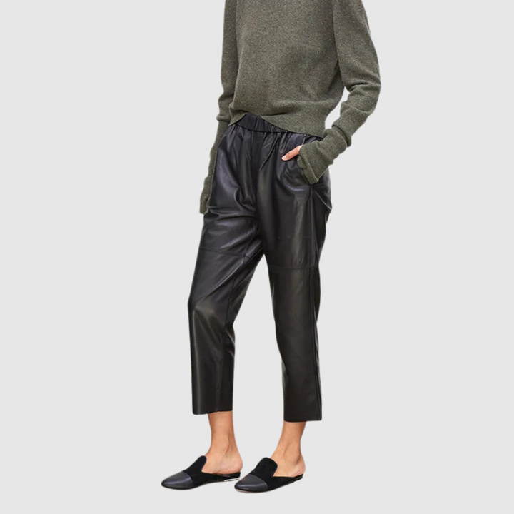 Ралица – Панталони с кожен вид с еластична талия