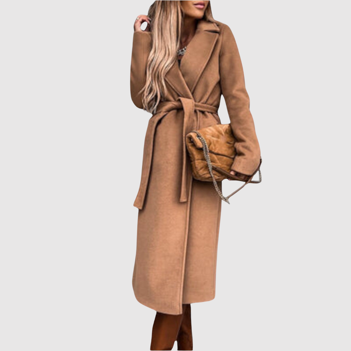 Елена – Вълнено палто с колан и минималистичен дизайн