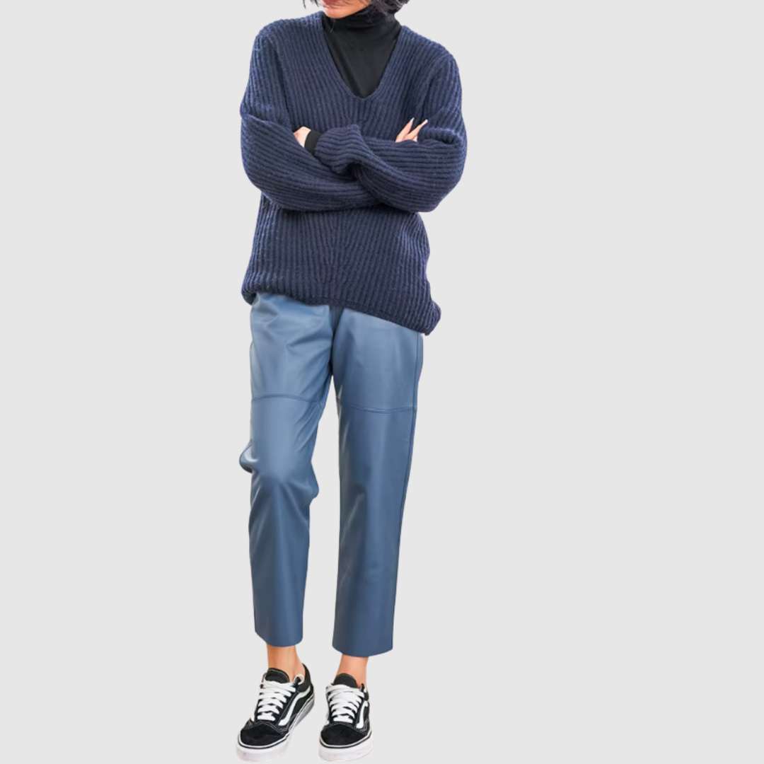 Ралица – Панталони с кожен вид с еластична талия