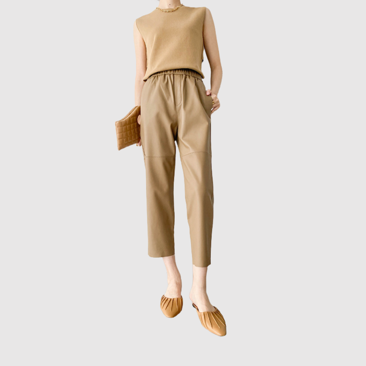 Ралица – Панталони с кожен вид с еластична талия