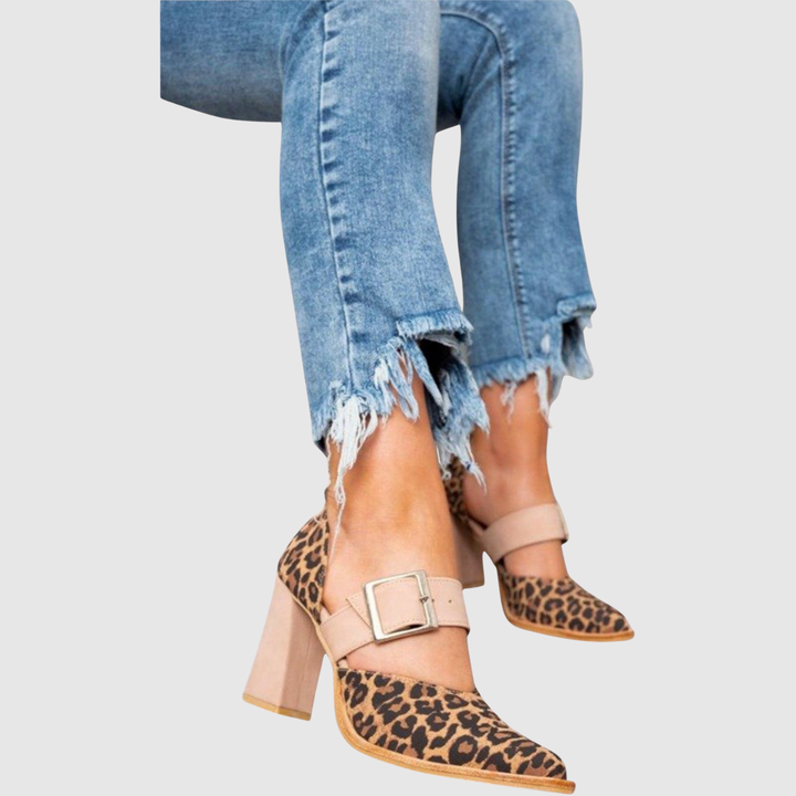 Теодора - Сандали с леопардов принт и блок ток