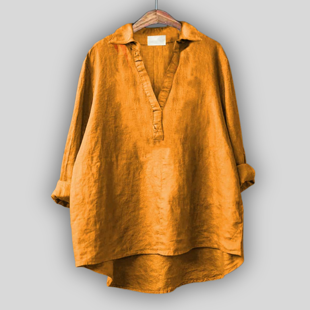 Balta lina blūze ar V veida izgriezumu