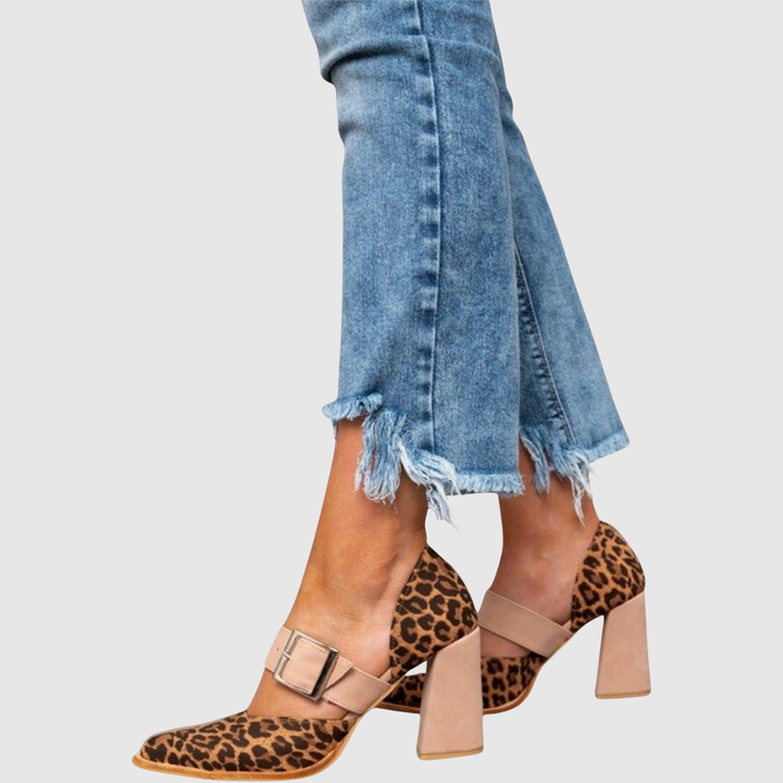 Теодора - Сандали с леопардов принт и блок ток