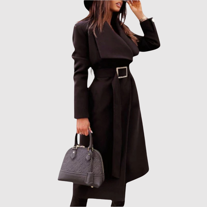 Елена – Класическо вълнено палто с колан и ревер