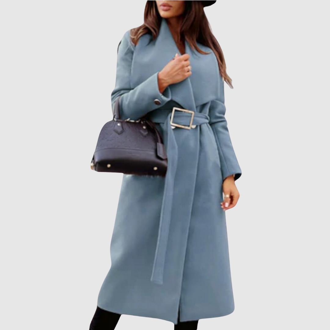 Елена – Класическо вълнено палто с колан и ревер