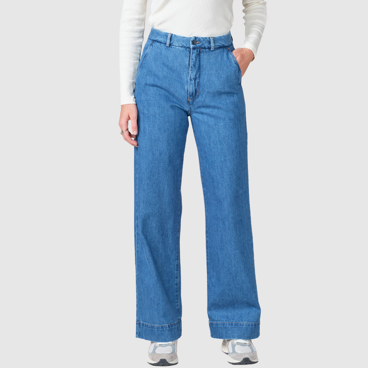 Полина – Широки дънкови панталони с висока талия