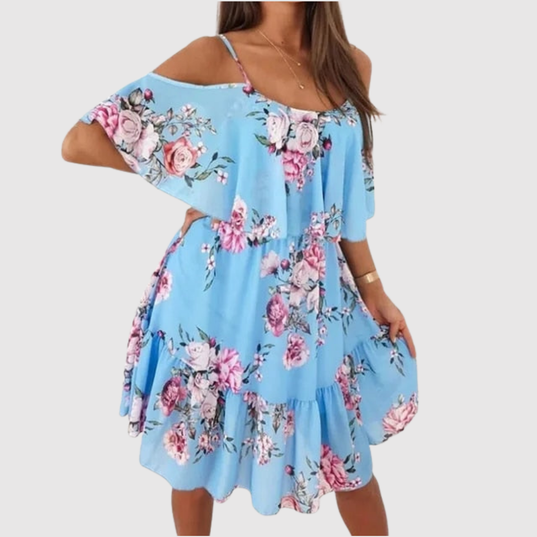 Лилия – Рокля без рамене с цветя