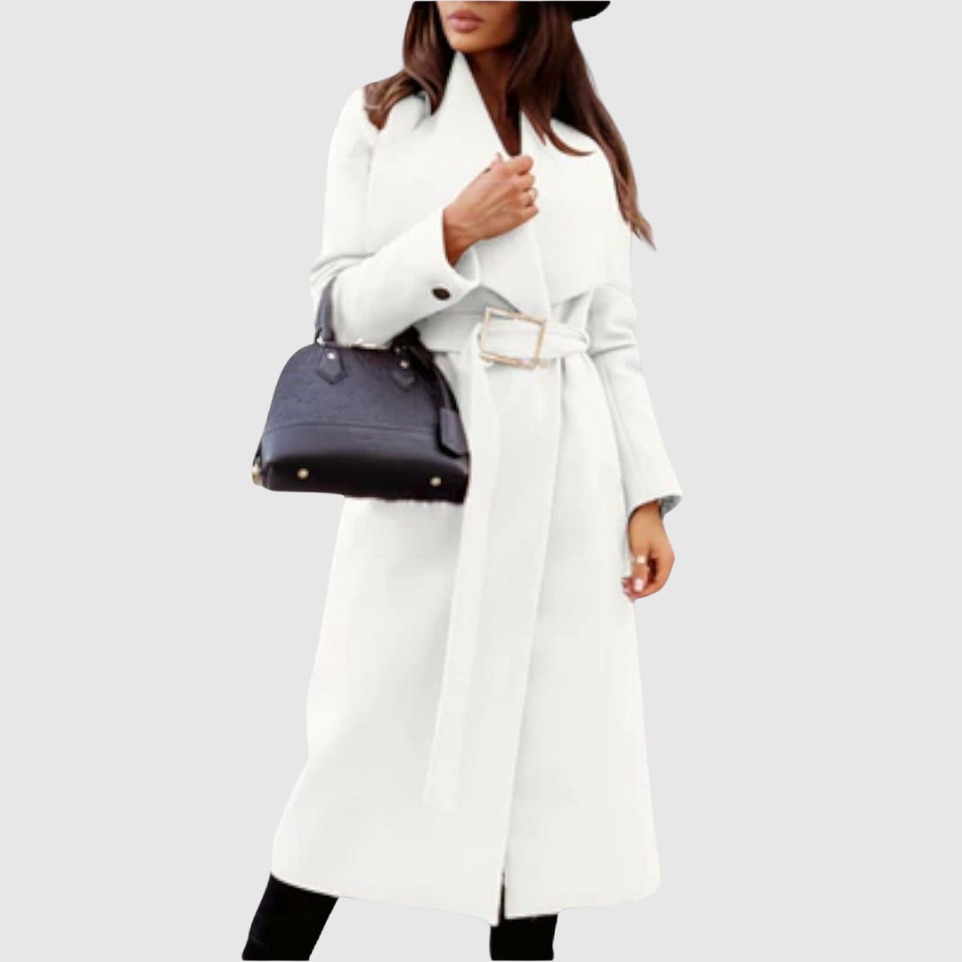 Елена – Класическо вълнено палто с колан и ревер