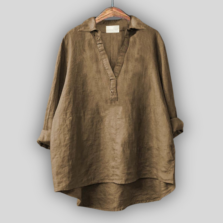 Balta lina blūze ar V veida izgriezumu