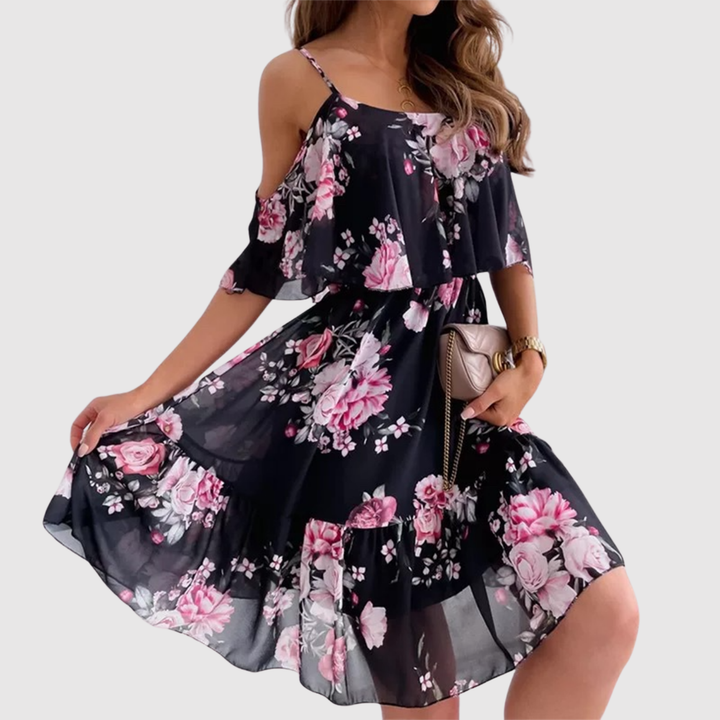 Лилия – Рокля без рамене с цветя