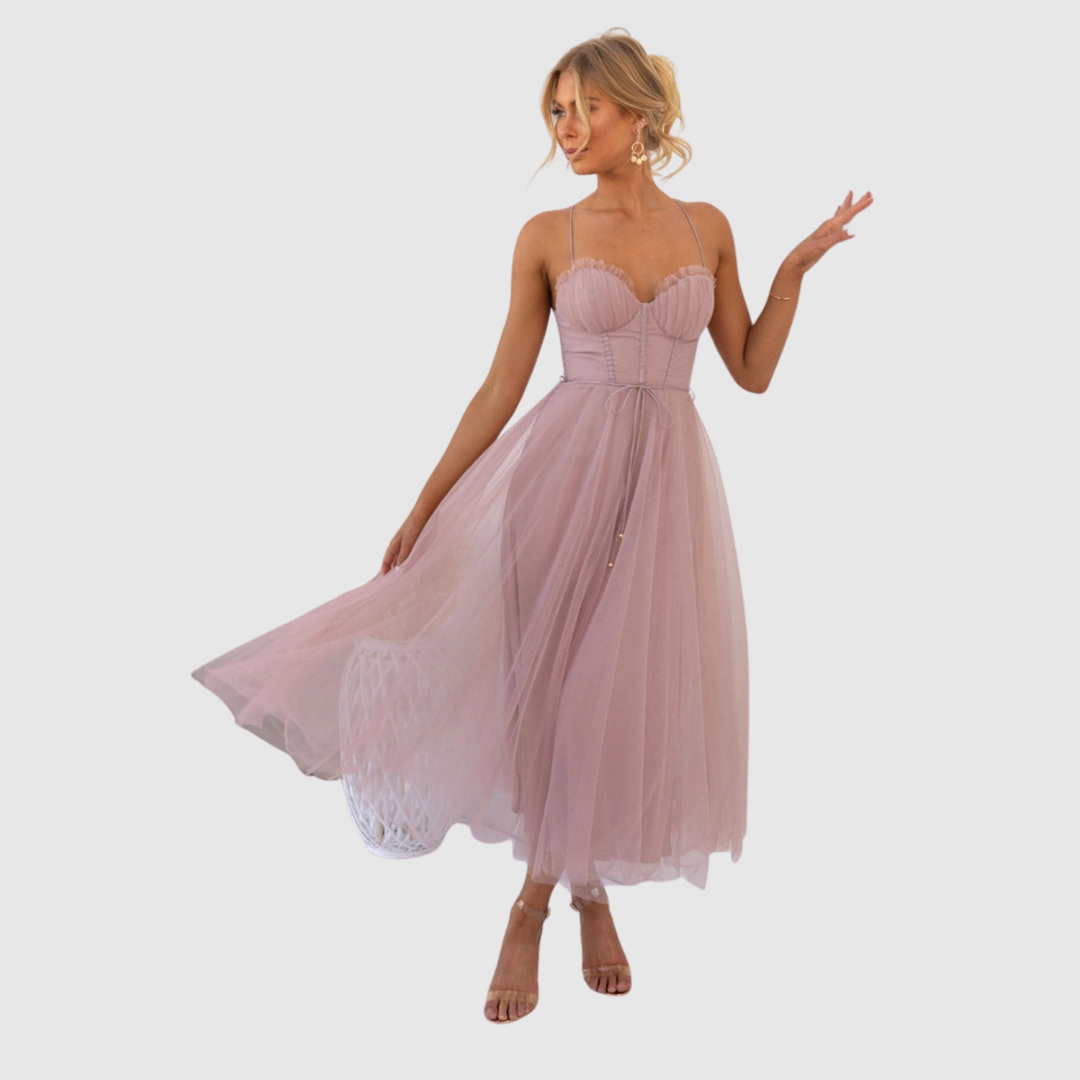 Лилия – Безпроблемна миди рокля от тюл с обем