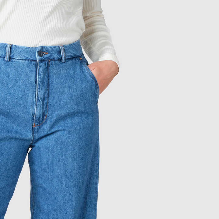 Полина – Широки дънкови панталони с висока талия