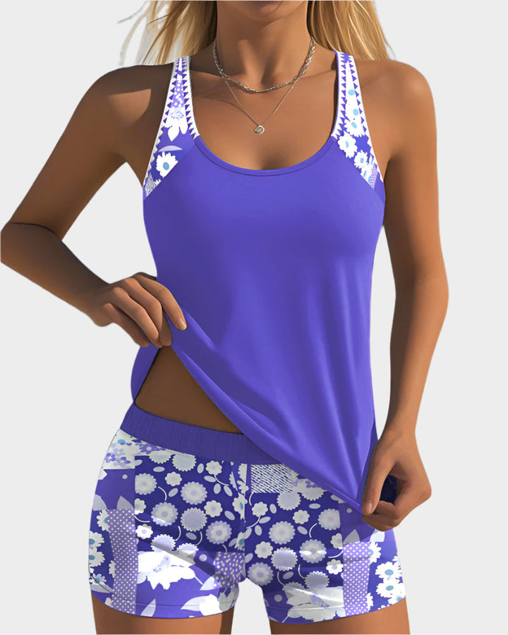 Ērts Divdaļīgs Peldkostīms ar Ziedu Rakstu