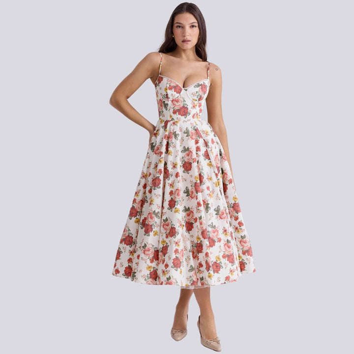 Лилия – Миди рокля с сърцевидно деколте и ефект на размах