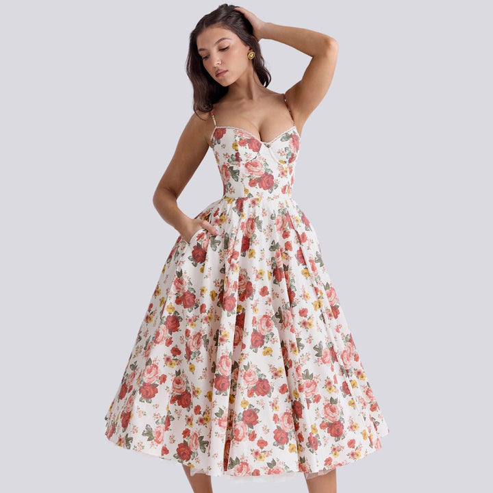 Лилия – Миди рокля с сърцевидно деколте и ефект на размах