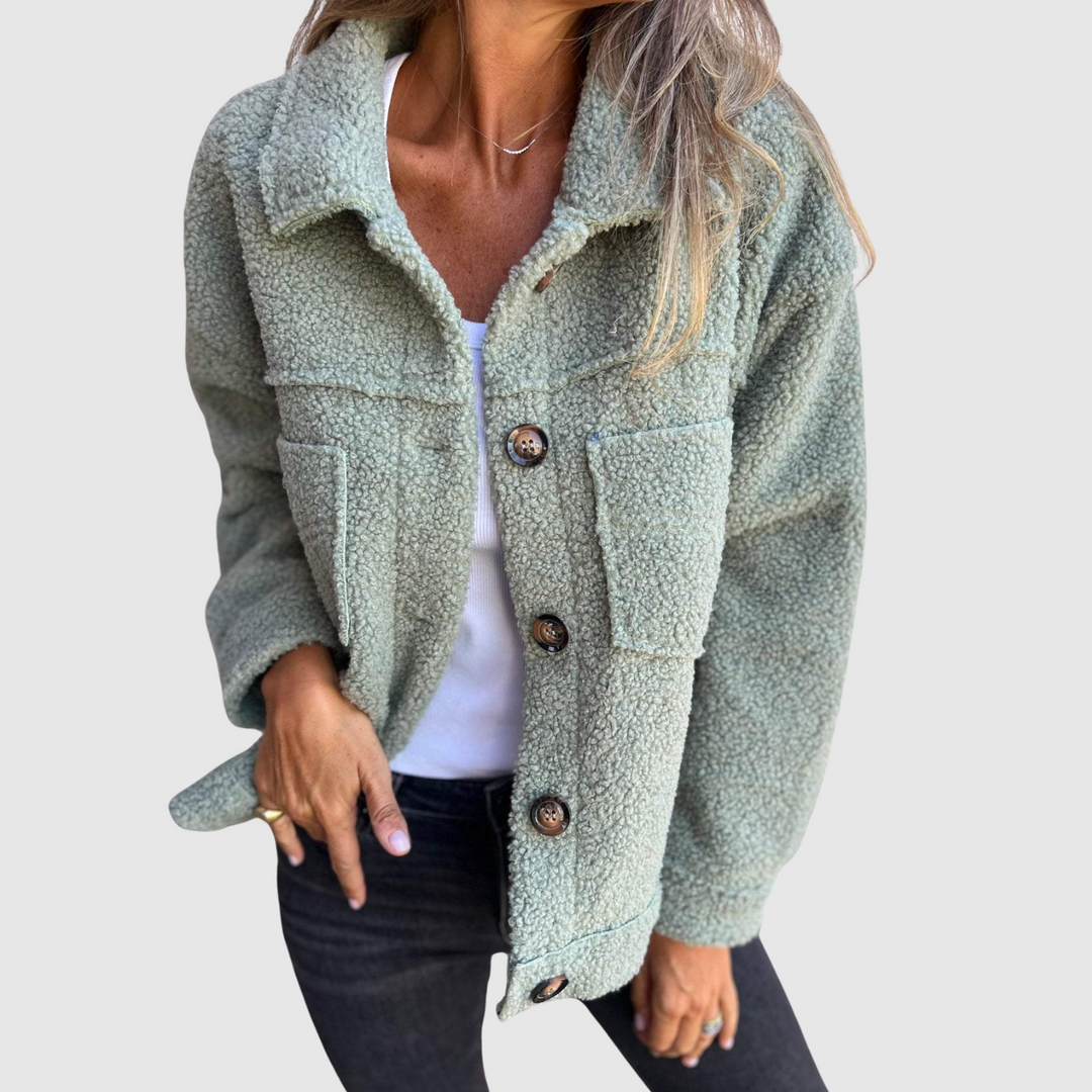 Елена - Теди яке за жени с джобове и копчета