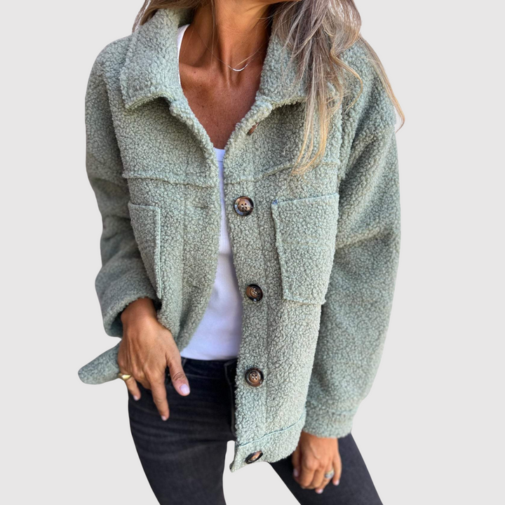 Елена - Теди яке за жени с джобове и копчета