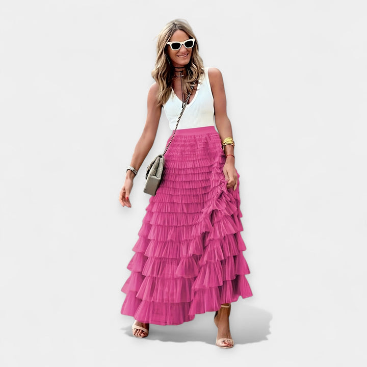 Boho Svārki ar Tīkla Satīna Apdari