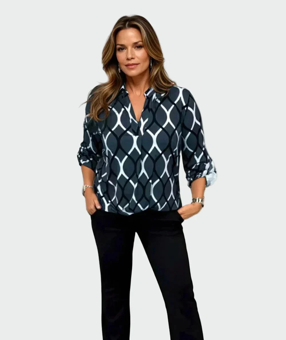 Klasiska blūze ar garām piedurknēm un elegantu rakstu